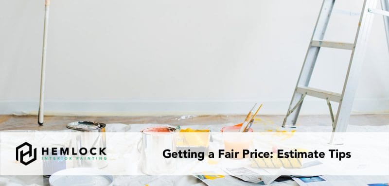 getting a fair painting price blog featured image paint cans and ladder on drop cloth
