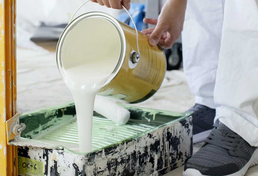 High-quality paint is poured before application.
