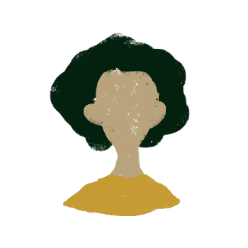 Digital chalk drawing of a person with black wavy hair and a gold shirt