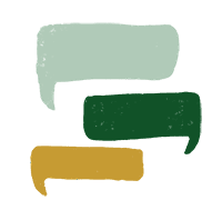 Chalk drawing of three chat bubbles, one teal, one green, and one gold